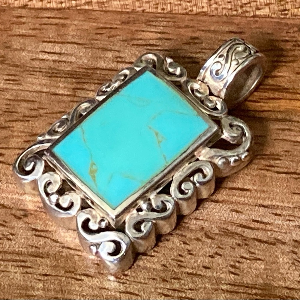 Genuine Turquoise Set in Sterling Silver Pendant